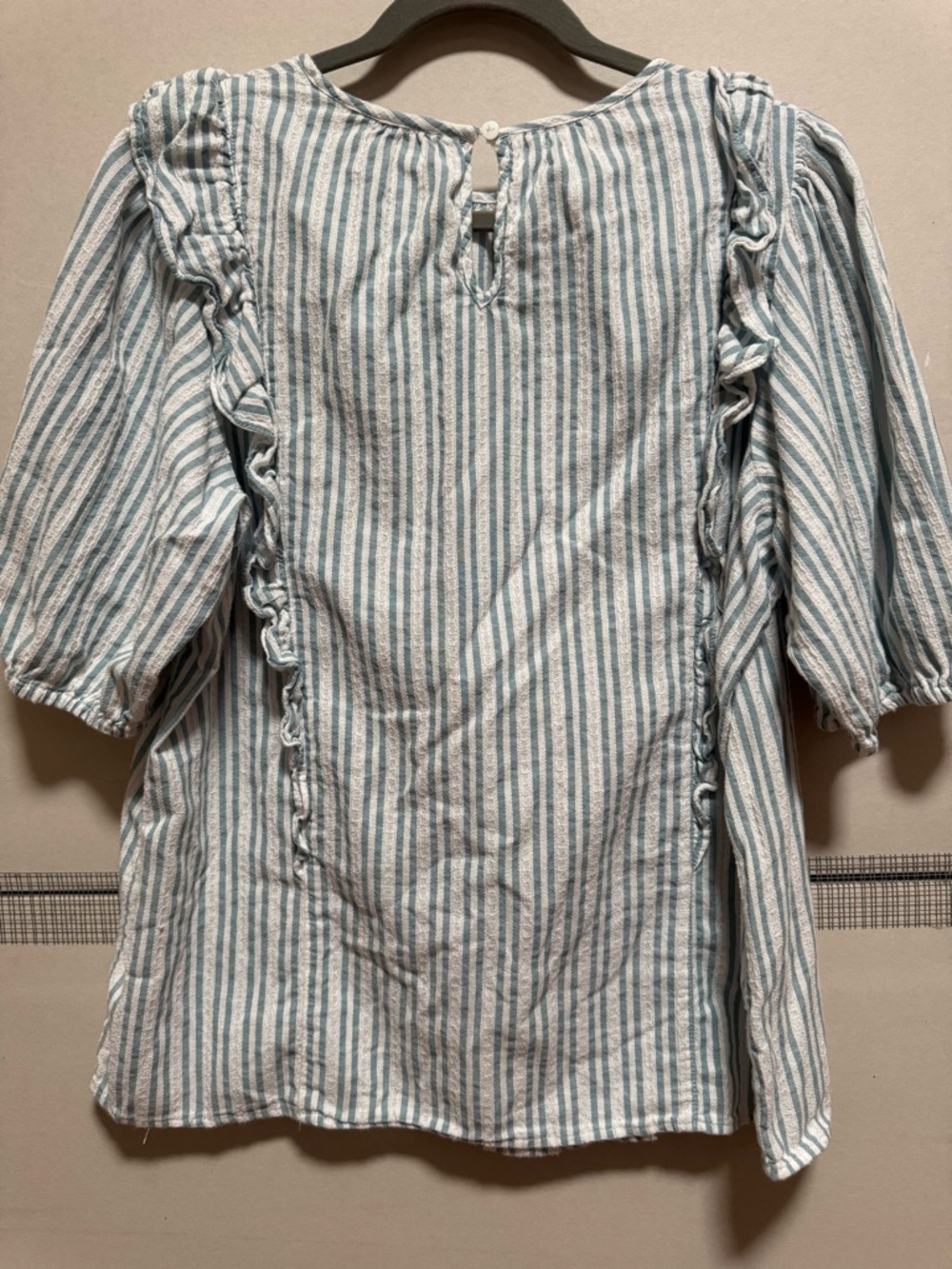 Universal Thread Blue and White Striped Ruffle Front Blouse - Picture 3 of 6